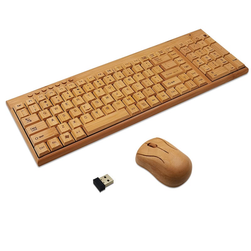 SMARTTECH Smart Tech Handcrafted Natural Bamboo Wooden PC Wireless 2.4GHz Keyboard and Mouse Combo - Image 1